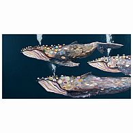 Wall Art - Humpback Whale Pod Indigo 24x12